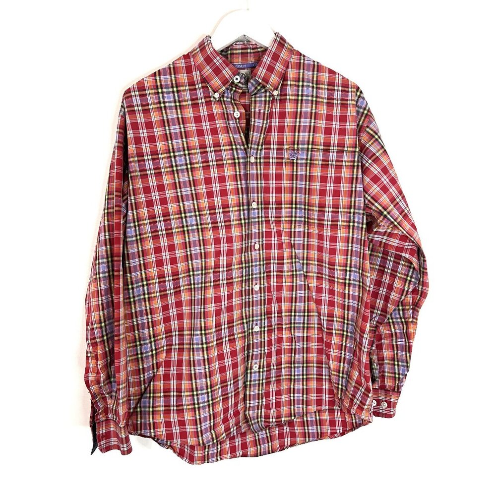 Men's Cinch Red/Purple Plaid Button‎ Down Long Sleeve Western Shirt Size M